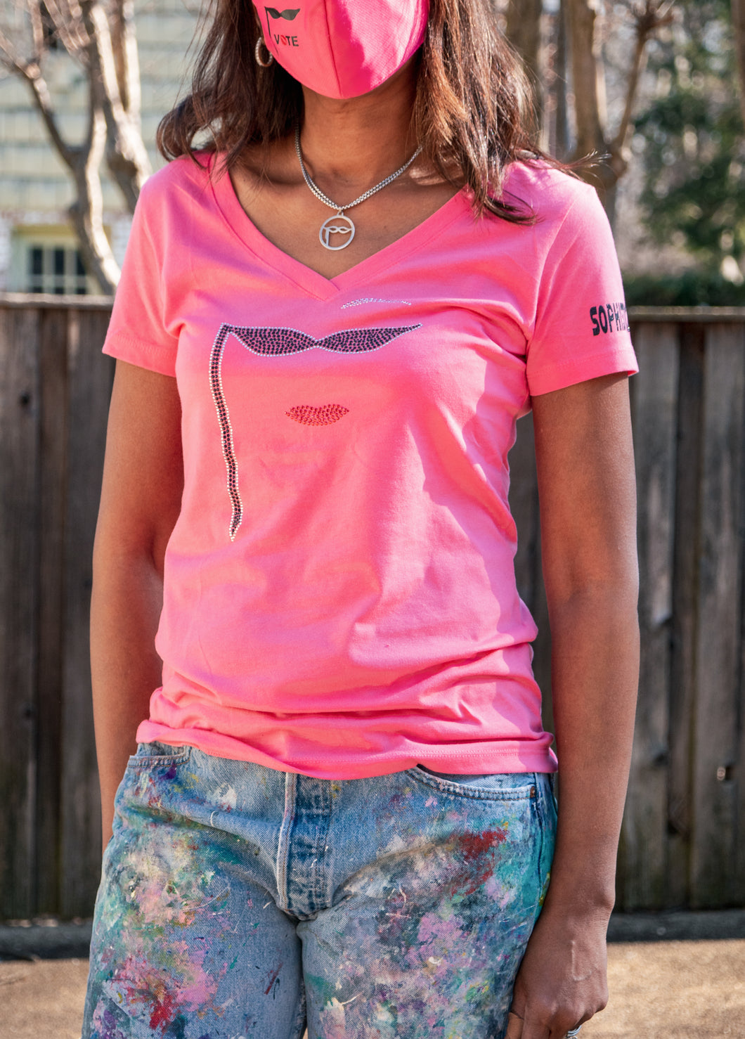 Bling V-Neck Short Sleeve Tee